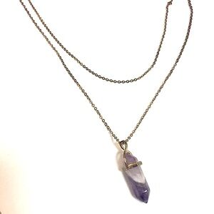 Purple crystal necklace gold double chain, amethyst